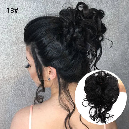 Crown & Glory Wigs  LUPU Synthetic Hair Bun Chignon Messy Curly Hair Band Elastic Scrunchy False Hair Pieces For Women Hairpins Black Brown