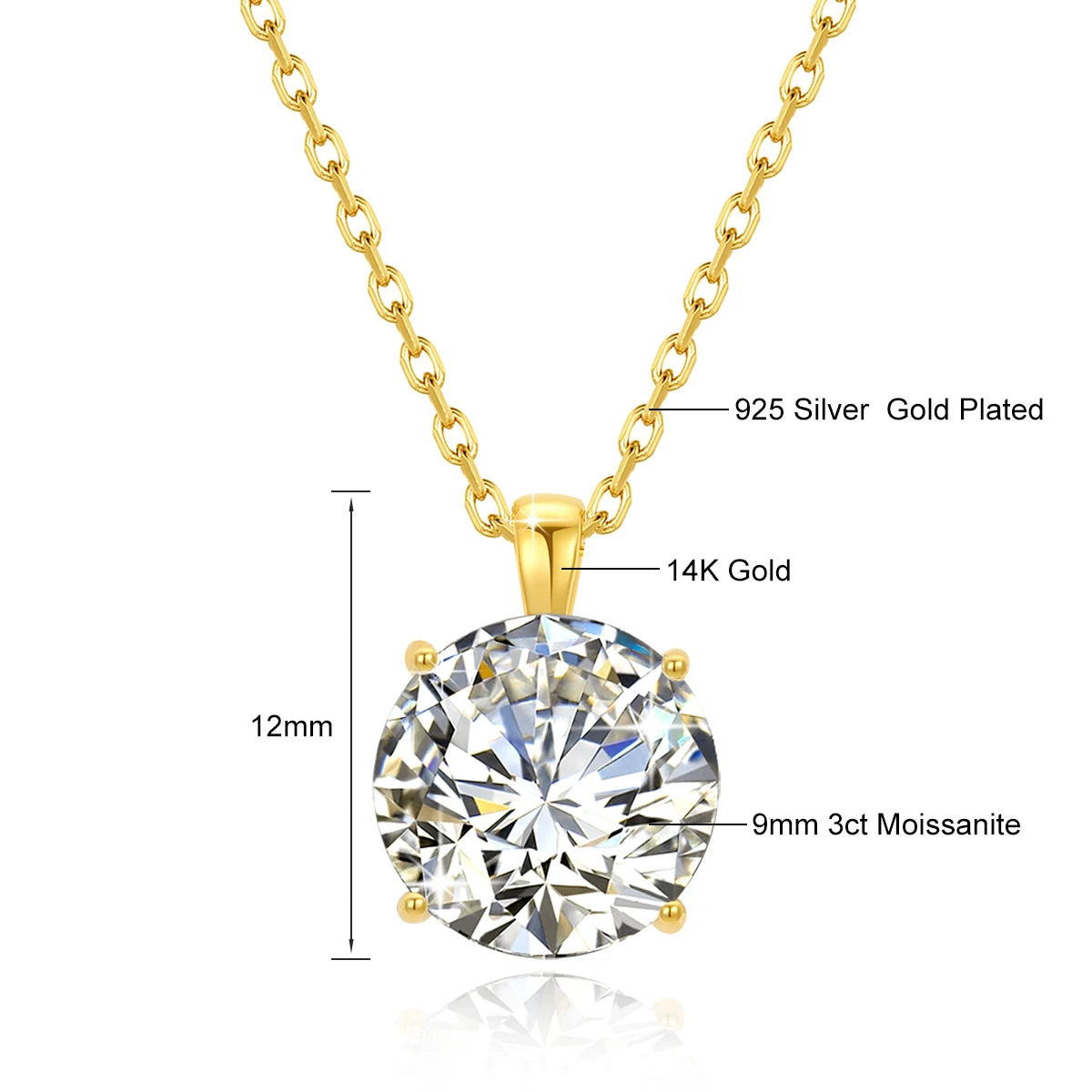 Jewellery    100% Real 14k Gold Moissanite Necklace For Women 6.5mm 1.0ct D Color AU585 K Gold Luxury Pendant Certificated Wholesale