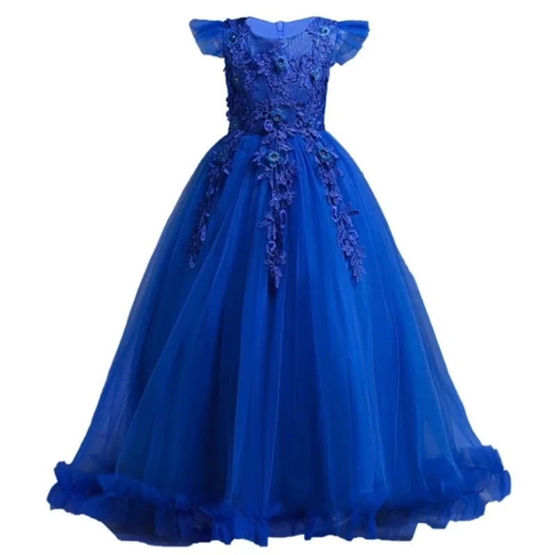 Girl clothing  4-15Yrs Lace Teenagers Kids Girls Wedding Long Dress Elegant Princess Party Pageant Formal Sleeveless  Dress