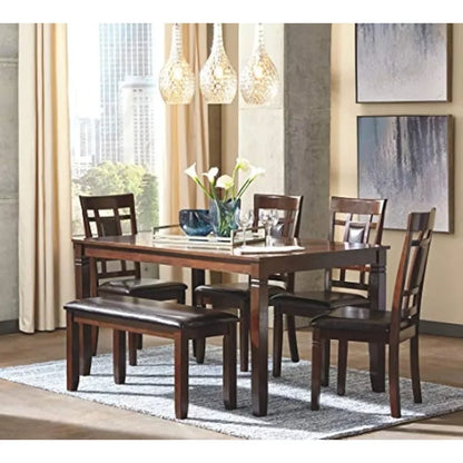 Living Room Bennox Dining Room Set, Includes Table, 4 18" Chairs & Bench, Brown