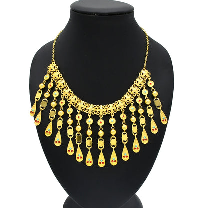 Jewellery   ANIID African 24K Gold Color Necklace With Tassel For Women Bride Crystal Jewellery Italian Wedding Dubai Wholesale