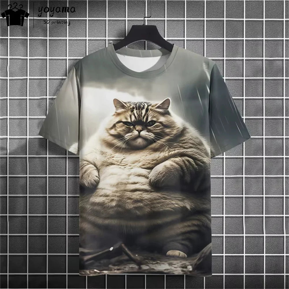 Men clothing  Funny Fat Cat Graphic T shirts Short Sleeve