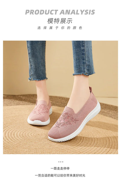 Woman shoes Summer Mesh Knitting Sneakers Women Breathable 2023 Shoes Non-slip Ladies Casual Nurse Office Shoes Ballet Flats