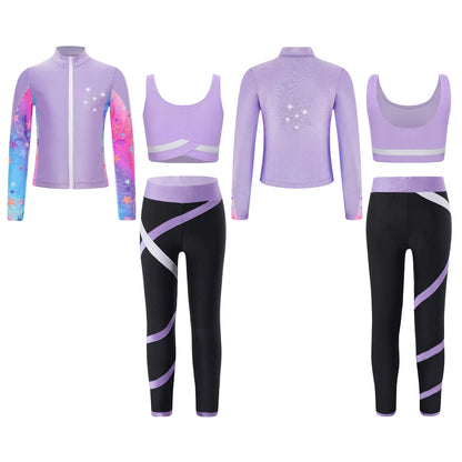 Girl clothing   Kids Girls Sweat suits Set Tracksuit 3 Piece Outfits Long Sleeve Zip Front Jacket + Vest + Colorblock Leggings Sportswear Sets