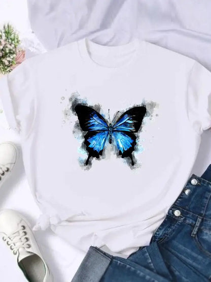 Woman clothingButterfly Letter Printed Short-sleeved T-shirt Tops  Graphic T Shirts  Harajuku