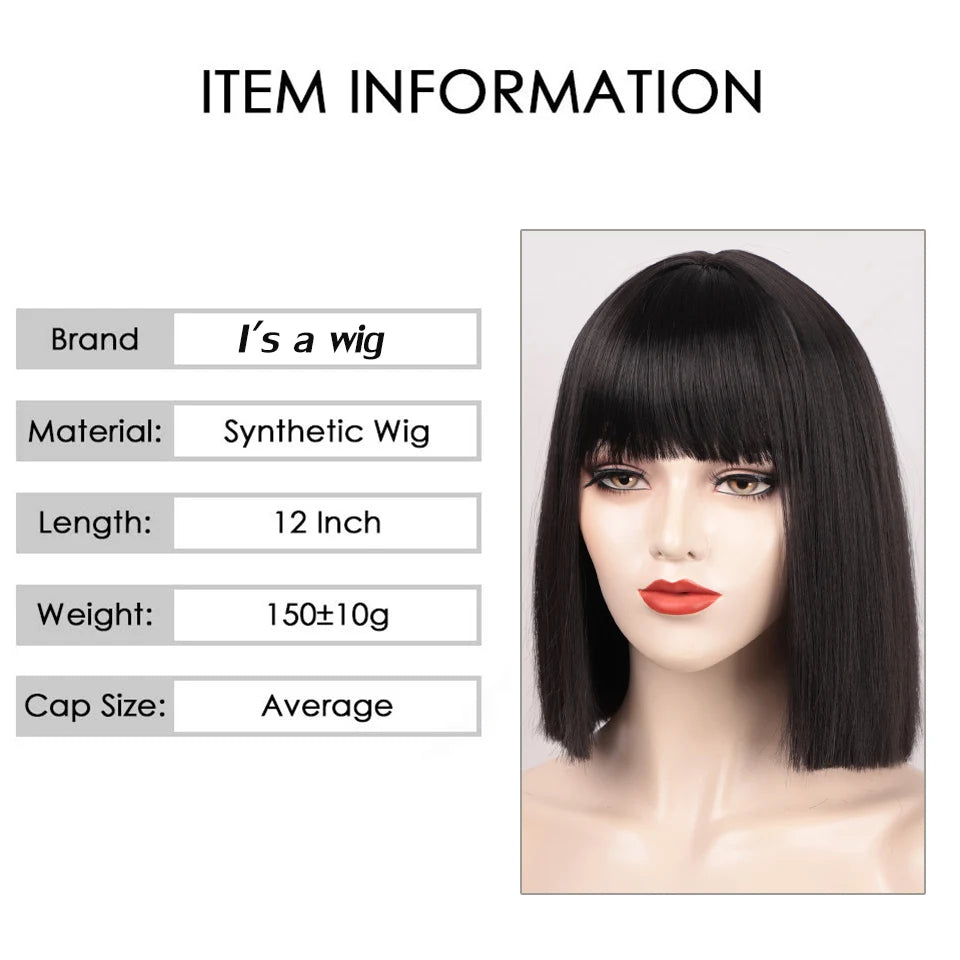 Crown & Glory Wigs  I's a wig Short Straight Wigs with Bangs Black and Orange Synthetic Heat Resistant Wigs for Women Daily Party Use