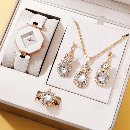 Jewellery   5pcs Set Watches Set Luxury Rhinestone Women Fashion Elegant Wristwatch Quartz Watch