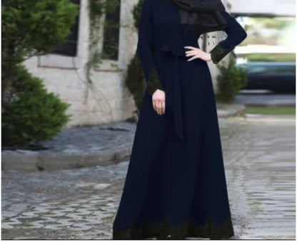 Muslim Family   Women Maxi Dress Muslim Abaya Islamic Clothing Plus Size Middle East Dubai Lace Turkish Kaftan Arab Robe Eid Djellaba Jalabiya