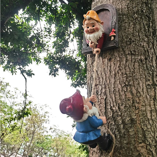 Outdoor accessories Resin Climbing Gnome Sculpture White Beard Dwarf Art Statue Courtyard outdoor Landscape Figurines Garden Tree Decoration Elf Pendant