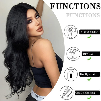 Crown & Glory Wigs Fashion black brown synthetic wig in long curly hair full head set high temperature silk chemical fiber big wave head set