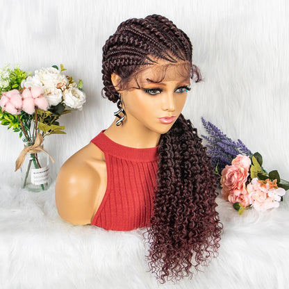 Crown & Glory Wigs  28 Inch Blonde Colour Synthetic Lace Front Braided Wigs for Black Women Crochets Braids Hair Wig Pre Plucked with Baby Hair