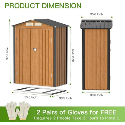 Outdoor Storage Shed, 5x3 Ft Metal Tiny House with Frame Floor Lockable Door, Vertical Outside Storage Building, Tool Storage