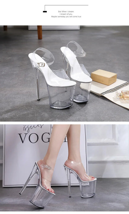 Woman shoes Summer Sandals Women 13 15 17 20cm High Heel Crystal Thin Heels Women Luxury Wedding Shoes Sexy Transparent Platform Sandals