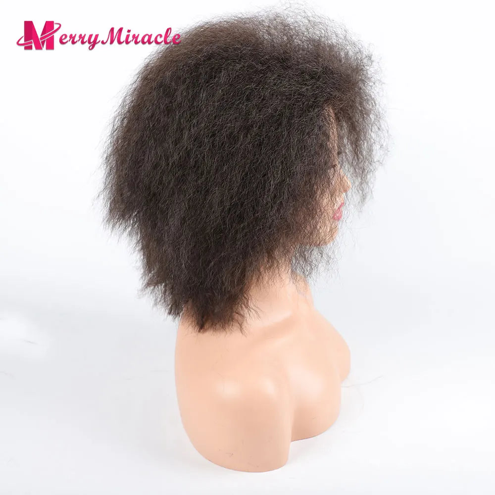 Crown & Glory Wigs  Short Fluffy Straight Synthetic Wig for  Women Kinky Straight Hair Natural Colour Afro Wigs for Women