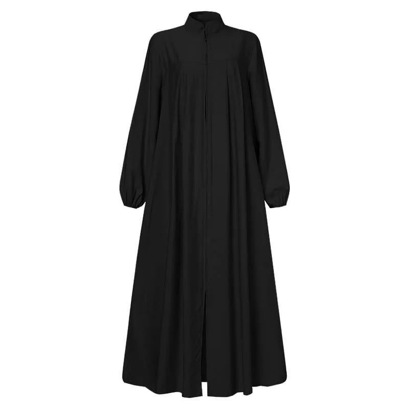 Muslim Family   Jalabiya Dress Women Long Sleeve Muslim Eid Casual Solid Color Abaya Caftan Kaftan Dresses Ramadan Abayas Vestido Zipper Robe