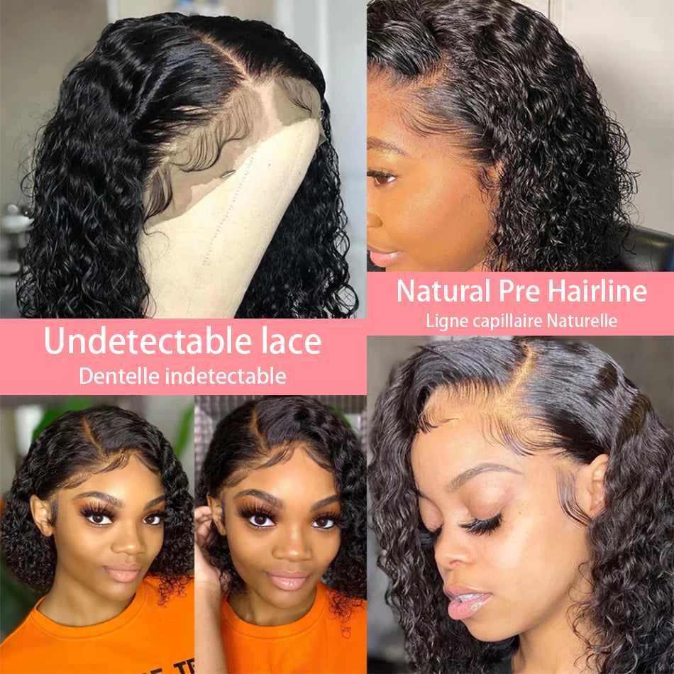 Crown & Glory Wigs  180 Density Curly Bob Wig 13x4 Lace Front Human Hair Wigs Brazilian Short Deep Wave Bob Wig PrePlucked 4x4 Wig Human Hair Women