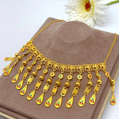 Jewellery   ANIID African 24K Gold Color Necklace With Tassel For Women Bride Crystal Jewellery Italian Wedding Dubai Wholesale