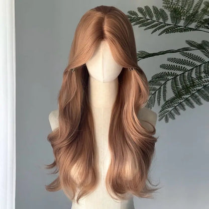 Crown & Glory Wigs   Champagne Blonde Wig Lace Front Synthetic Wig Long Body Wavy Brown Wigs for Daily Use Headband Lolita Cosplay 가발  Perruque Femme