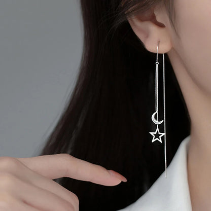 Jewellery   New Fashion Korean Hanging Earrings For Women Luxurious Chain Tassel Drop Earrings Retro Silver Color Star Moon Jewellery Gift