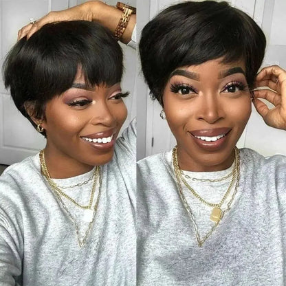 Crown & Glory Wigs  Human Hair Wigs Short Pixie Cut Wig Human Hair For Black Women Machine Made Wigs With Bangs Glueless Wig Perruque Cheveux Humain