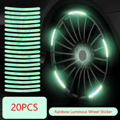 Car  Tire Rim Reflective Sticker Night Safety Warning Strip Motorcycle Bike Auto Wheel Hub Reflector Stickers Decals 20/40Pcs