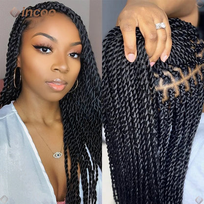 Crown & Glory Wigs  40" Twist Braids Lace Wig Synthetic Full Lace Front Braided Wigs For Black Women Knotless Box Twist Braid Wig Braided Wigs Cheap