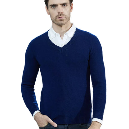 Muslim family   Cashmere Sweater Men Knitted Sweaters 100% Pure Merino Wool V-Neck Long-Sleeve Thick Pullover Winter Autumn Male Jumper Clothing