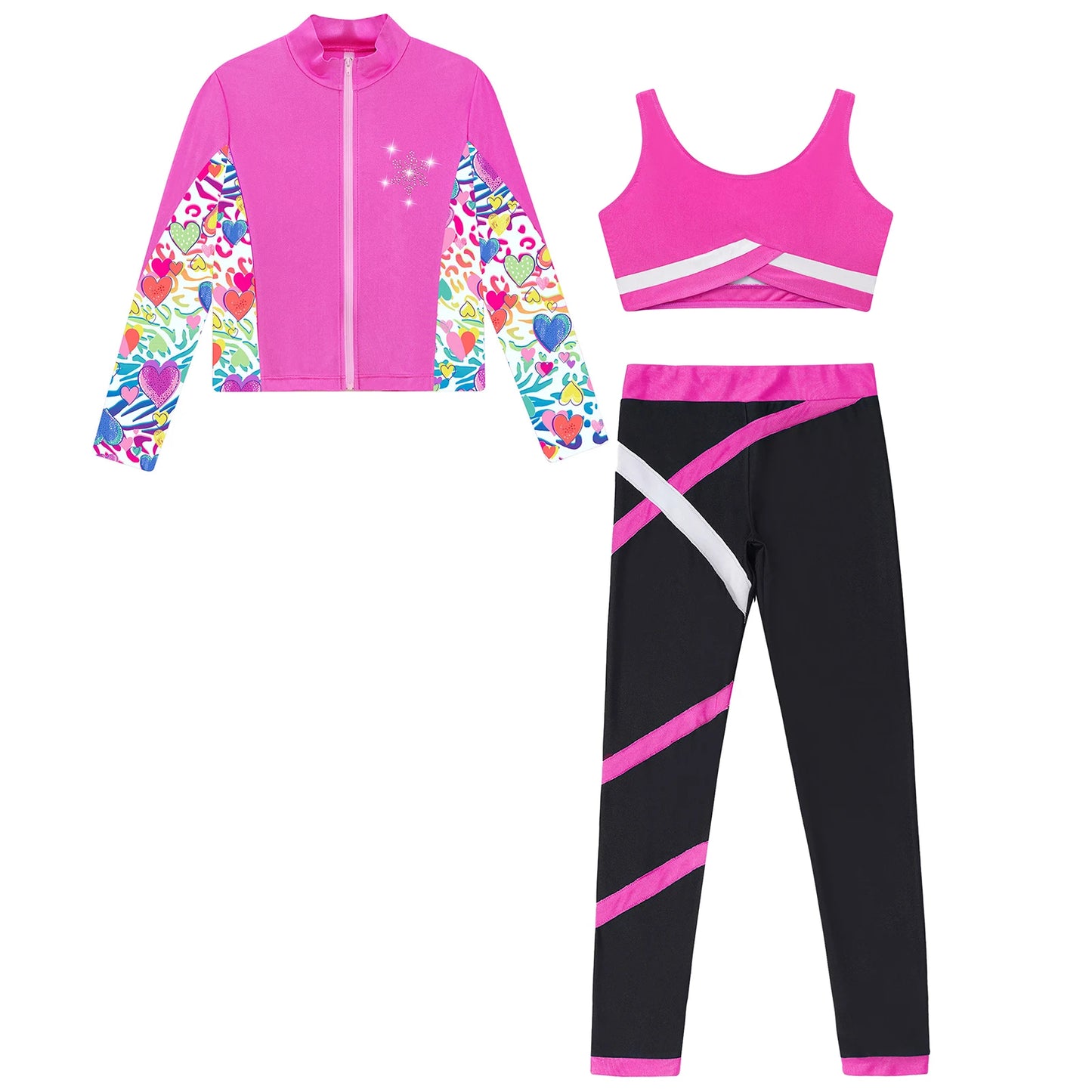 Girl clothing   Kids Girls Sweat suits Set Tracksuit 3 Piece Outfits Long Sleeve Zip Front Jacket + Vest + Colorblock Leggings Sportswear Sets