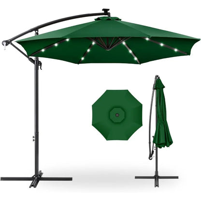 Outdoor 10ft Solar LED Offset Hanging Market Patio Umbrella for Backyard, Poolside, Lawn and Garden w/Easy Tilt Adjustment