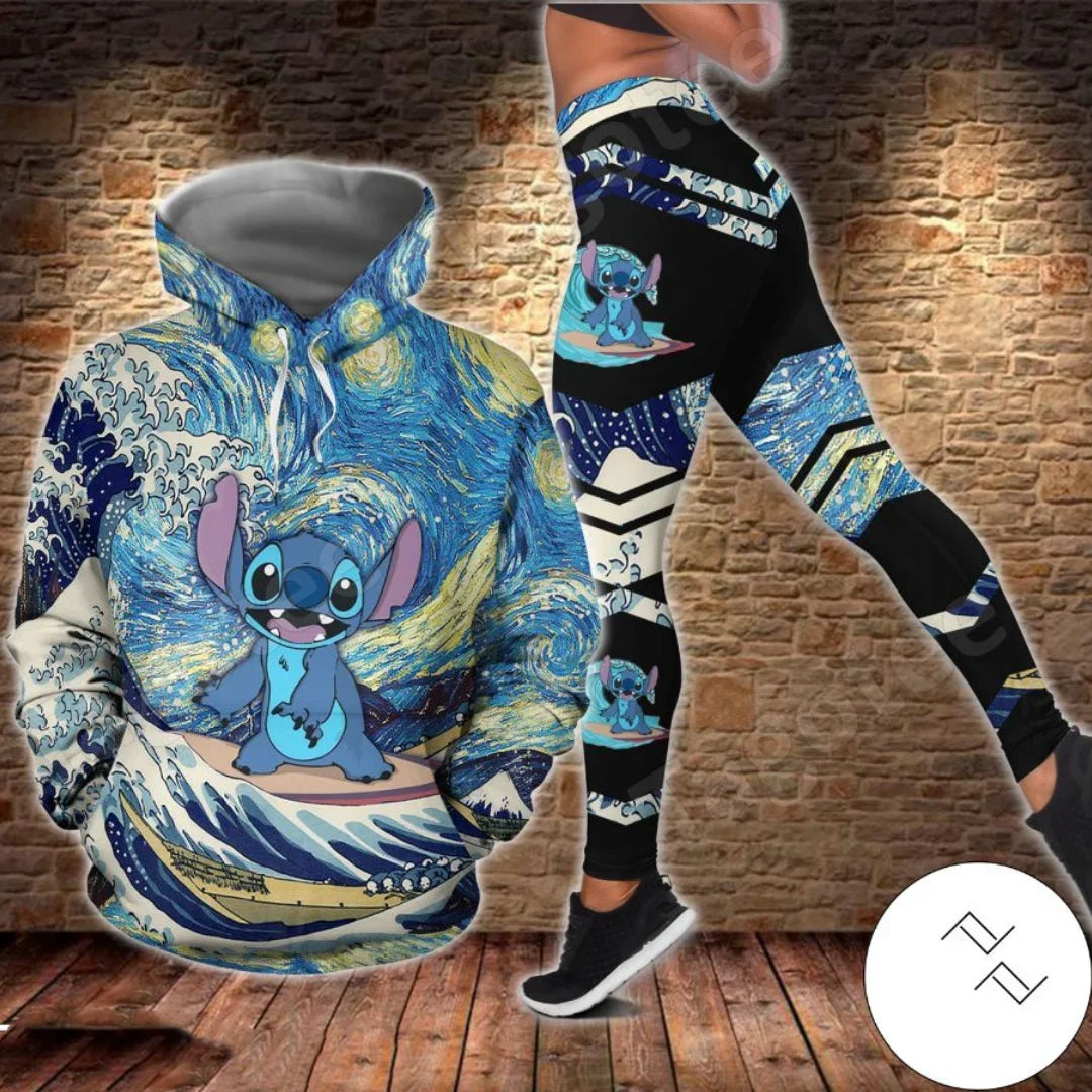 Woman clothing  3D Hoodie and Leggings Set Women's Casual Stitch Yoga Pants Suit Disney Yoga Hoodie Leggings Fashion Tracksuit Set