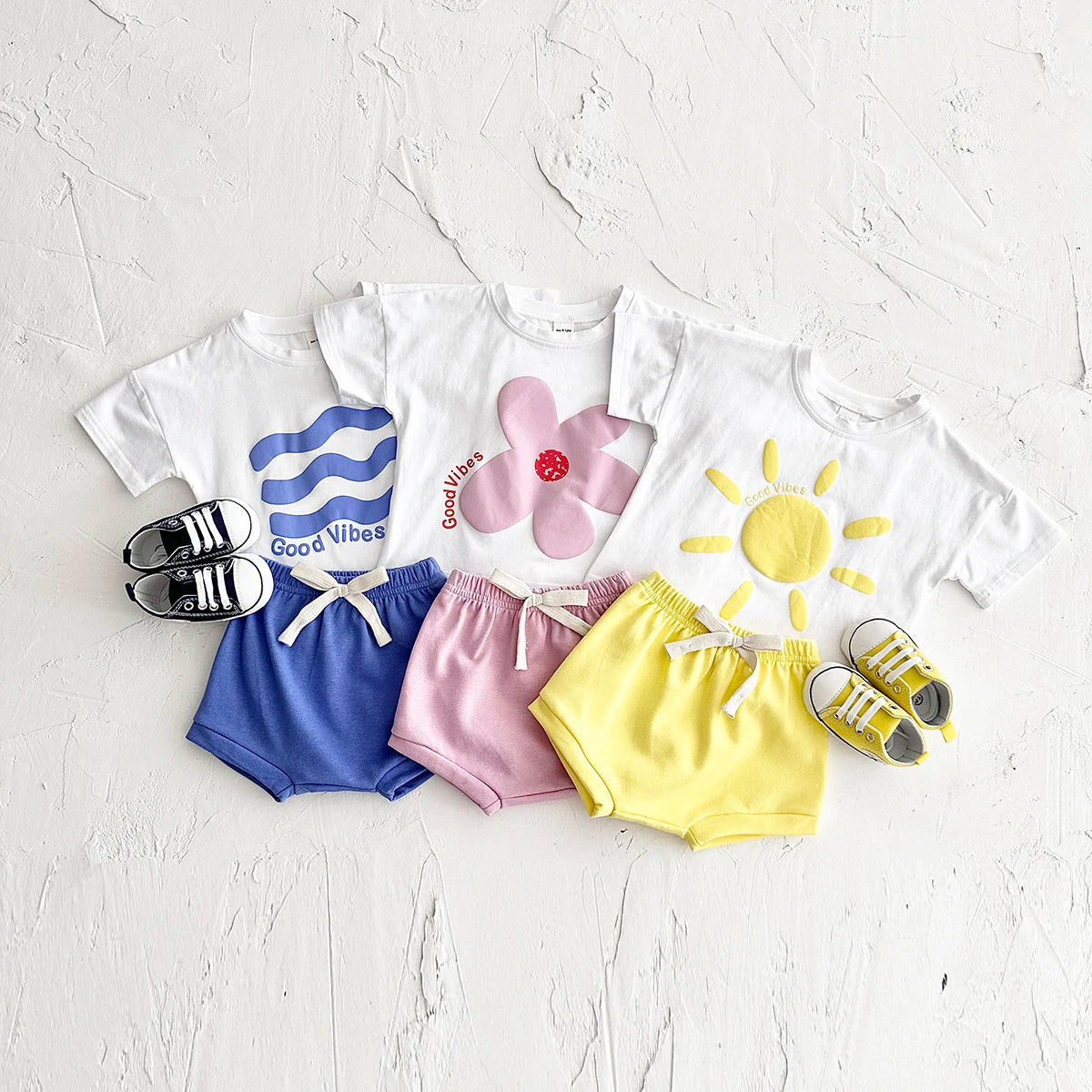 Girl clothing Toddler Boys Outfit Baby Clothes Set Newborn Baby Summer Clothing Cotton Girl Suit Sun Flower Print T-shirt+Beach Shorts