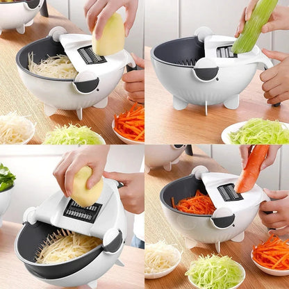 Kitchen  9 in 1 Multifunction Vegetable Cutter with Drain Basket Magic Rotate Colander New Vegetable Portable Slicer Chopper Grater