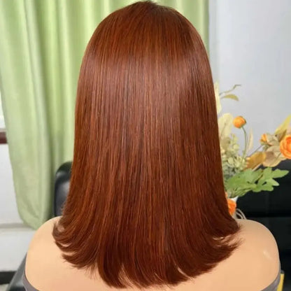 Crown & Glory Wigs Reddish Brown Bob Lace Frontal Wig Human Hair 13x4 Straight Lace Front Wig Short Bob Wig Copper Red Lace Frontal Bob Wigs