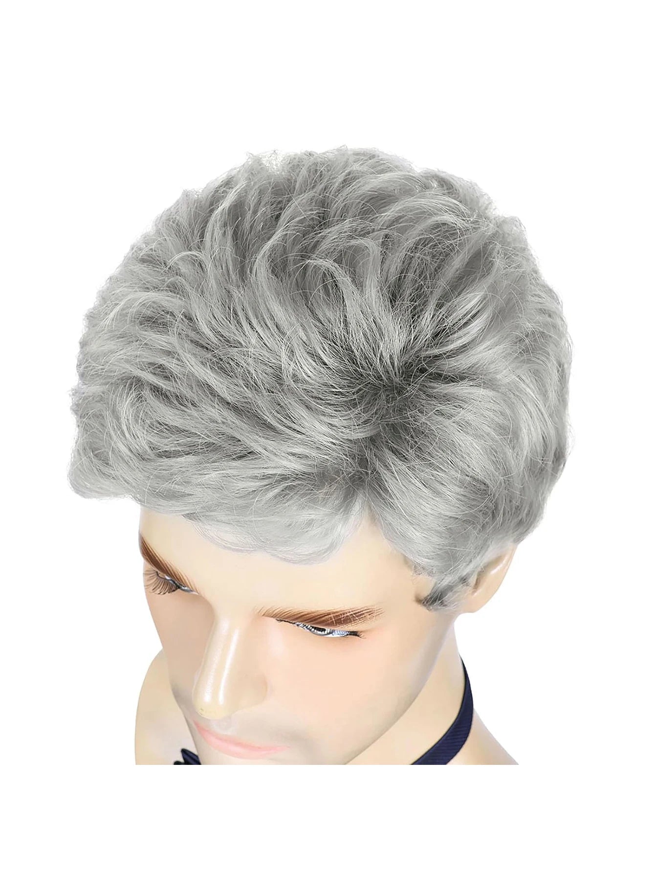 Men’s Curly Short Silver Wig – Synthetic, 180% Density, Heat-Resistant for Cosplay & Daily Use/Crown & Glory Wigs