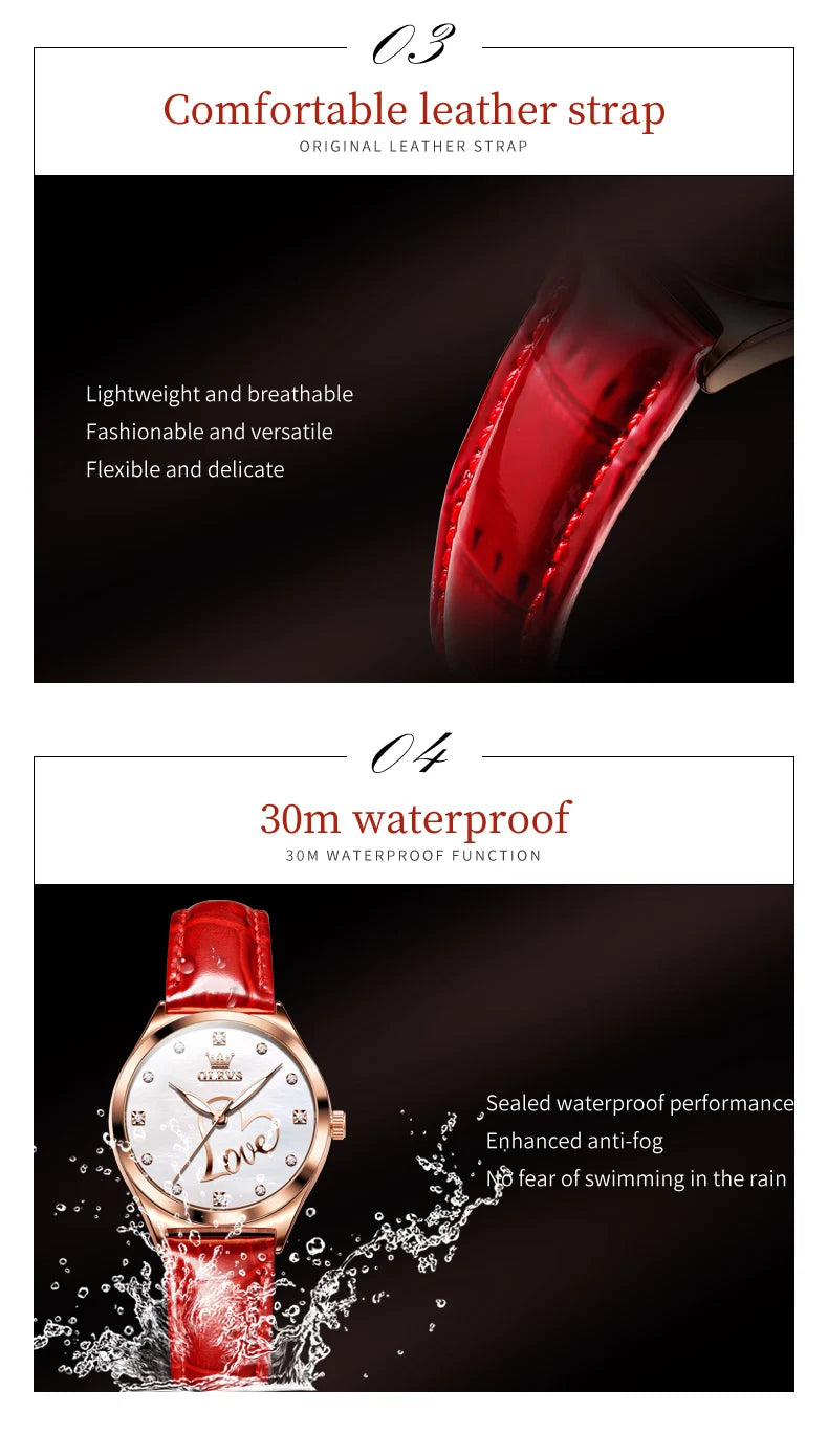 Jewellery   OLEVS Brand Watch Heart Shaped Waterproof Women's Quartz Watch 5580