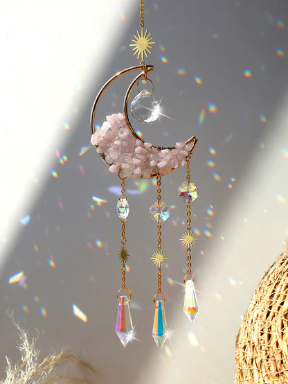 Outdoor Crystal  Suncatcher Moon Amethyst Rainbow Maker Hanging Decor Sun Catcher Light Catcher Xmas Outdoor Window Garden Decoration