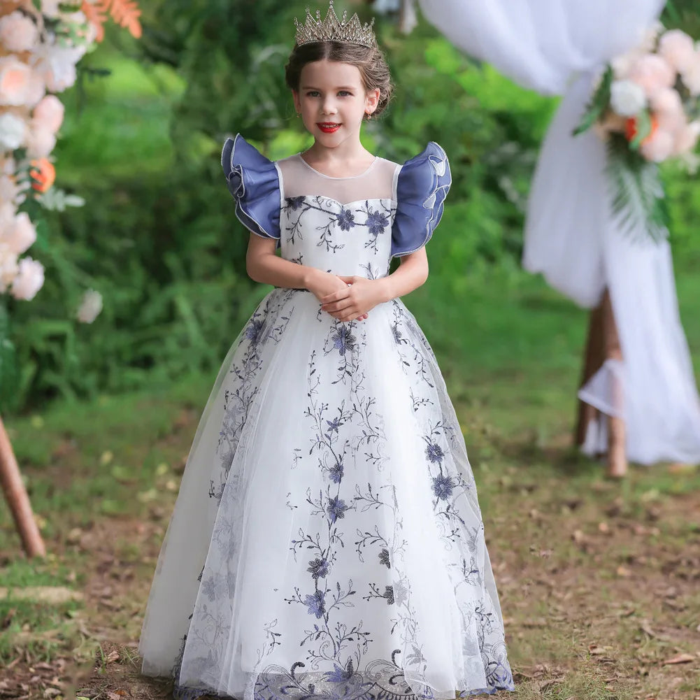 Girl clothing  4-15Yrs Lace Teenagers Kids Girls Wedding Long Dress Elegant Princess Party Pageant Formal Sleeveless  Dress