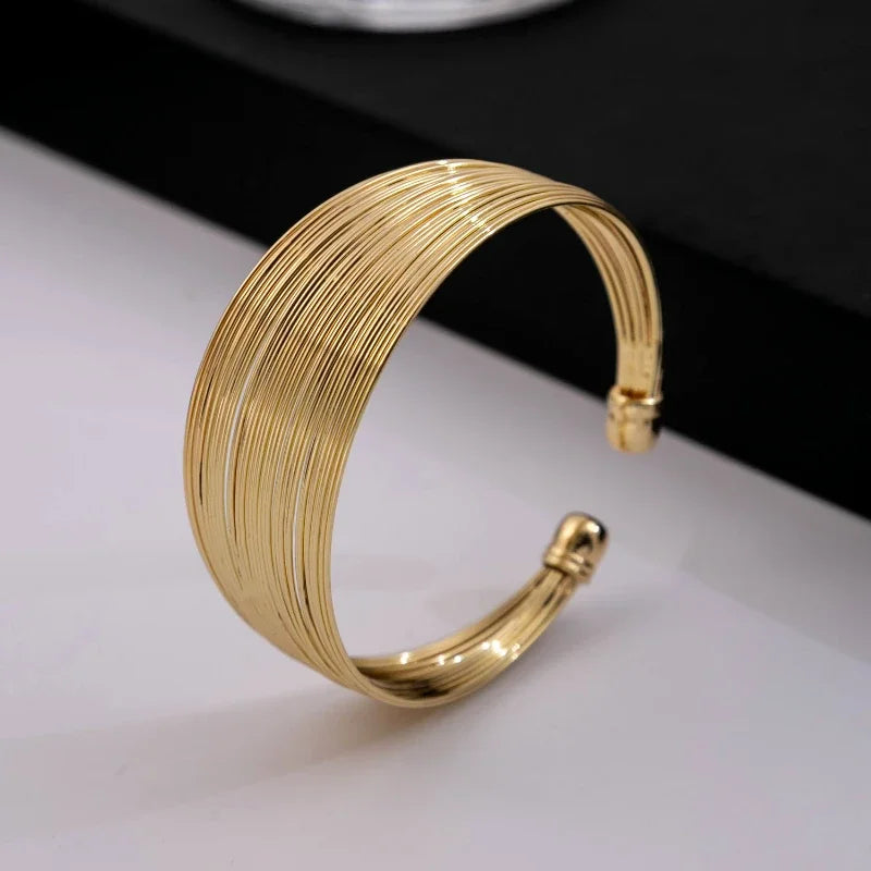 Jewellery   Pulseras De Acero Inoxidable Fashion Wire Wrap Open Wide Cuff Bracelet Bangle For Women Jewelry Vintage Metal Bangle Female