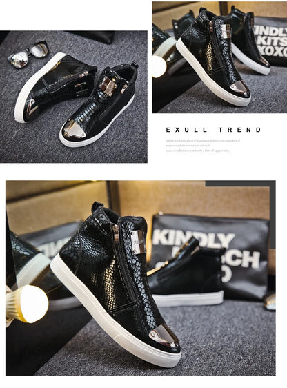 Men shoes  Hot Zipper High Top Sneakers Men Fashion Crocodile Leather Shoes For Men Luxury Golden Casual Sneakers Male Hip Hop Rock Shoes