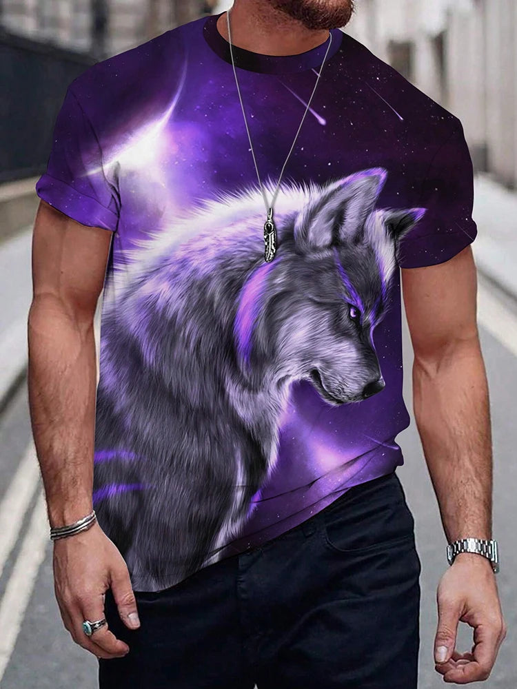 Men clothing  Different Pupil Wolf Print Men's T-shirt