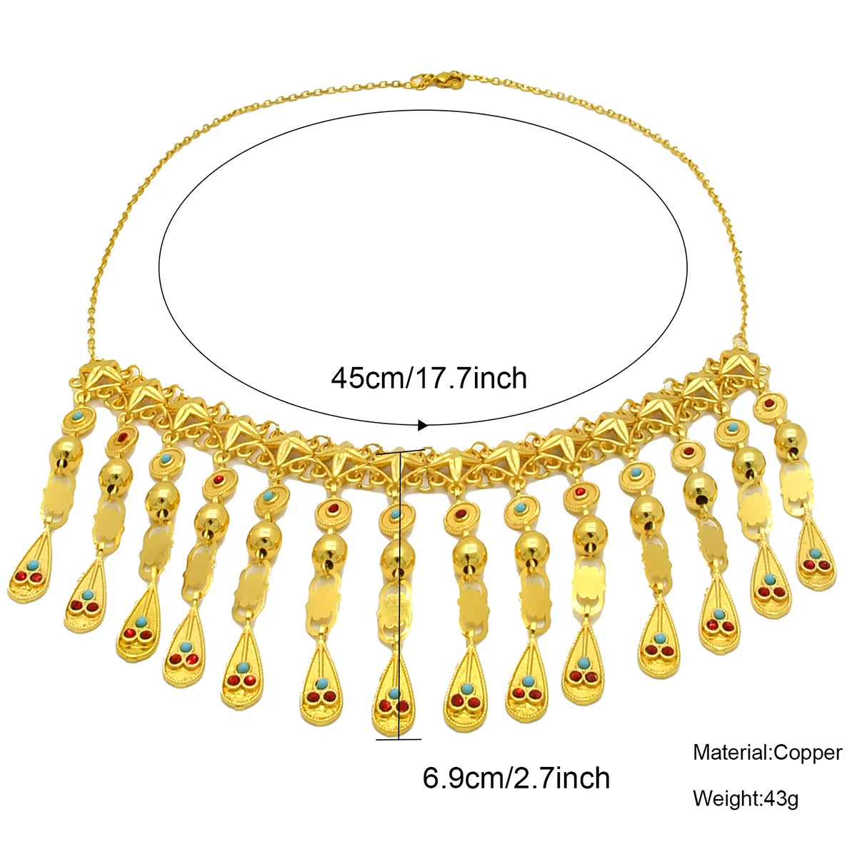 Jewellery   ANIID African 24K Gold Color Necklace With Tassel For Women Bride Crystal Jewellery Italian Wedding Dubai Wholesale