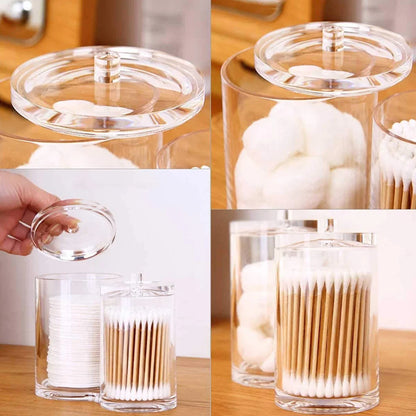 Bathroom 4Pcs Qtip Holder Dispenser with Lids Clear Acrylic Bathroom Jars Swab Storage Multifunction Acrylic Cosmetic Makeup Organizer