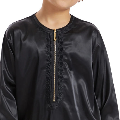 Muslim family   Teenage Ramadan Eid Muslim Robe Islamic Arab Children Long Sleeve Dress Jubba Thobe Abaya Dubai Boys Clothing Turkey Middle East