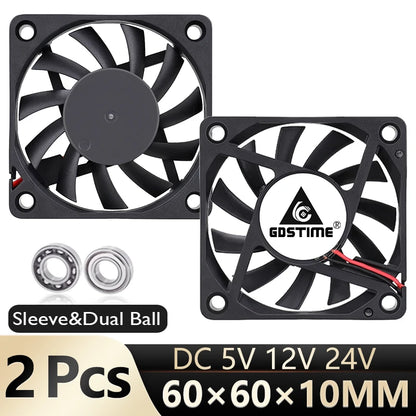 Laptop 2 Pcs Gdstime 60mm 5V 12V 24V Volt 6cm 60x60x10mm Cooling Fan 6010 For Computer PC CPU Cooler USB 2PIN 3PIN Ball  Brushless Fan