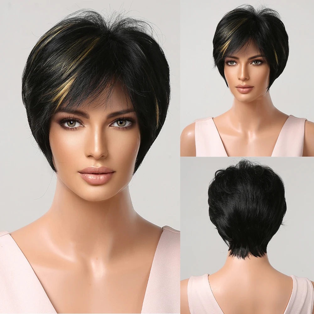 Crown & Glory Wigs EASIHAIR Short Honey Brown Synthetic Wigs for Women Layered Natural Hair Wigs Free Part Short Hair Daily Wig Heat Resistant