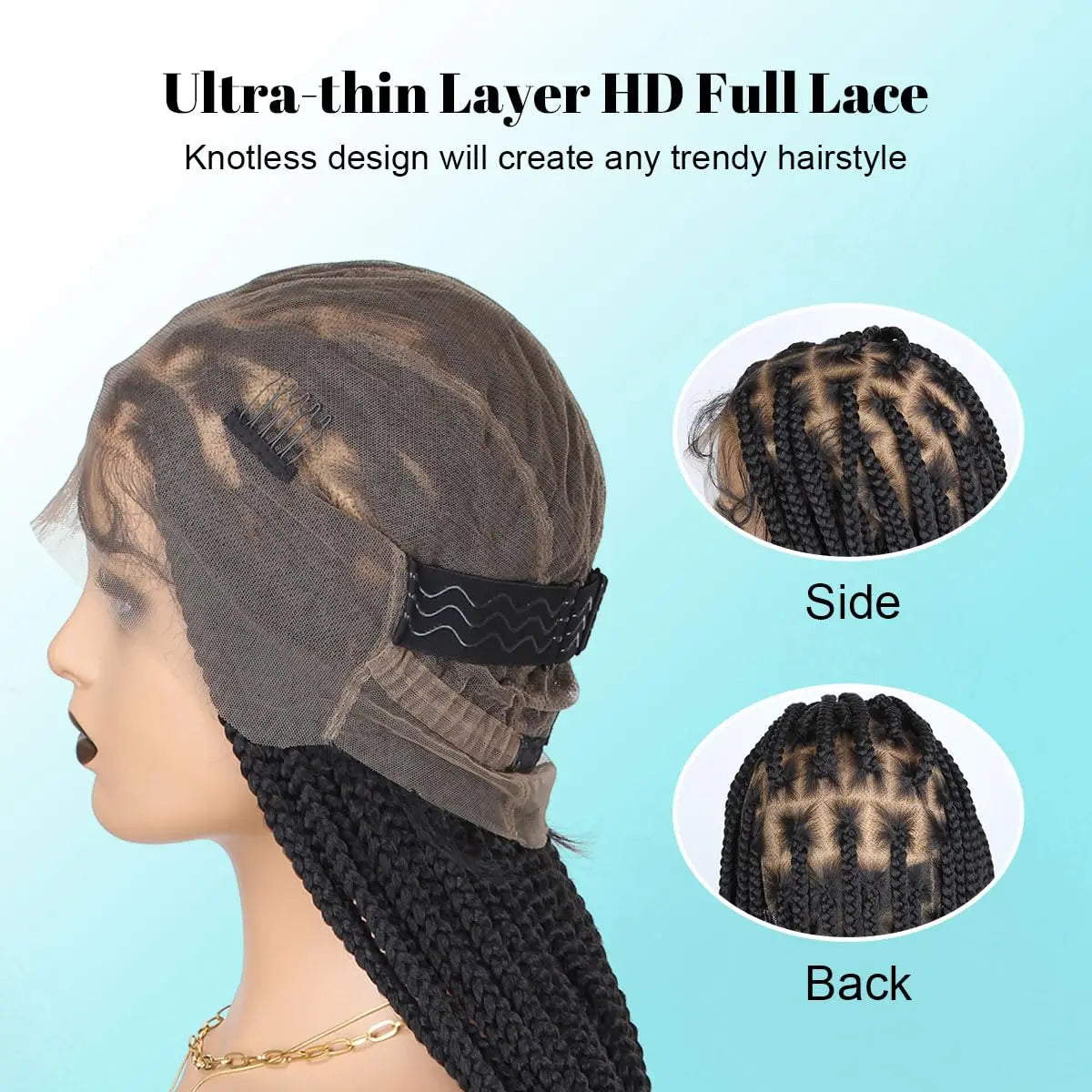 Crown & Glory Wigs   Synthetic Large Box Braided Wigs Jumbo Knotless 360° HD Full Lace Front Wigs For Black Women Jumbo Tribal Braids Faux Locs