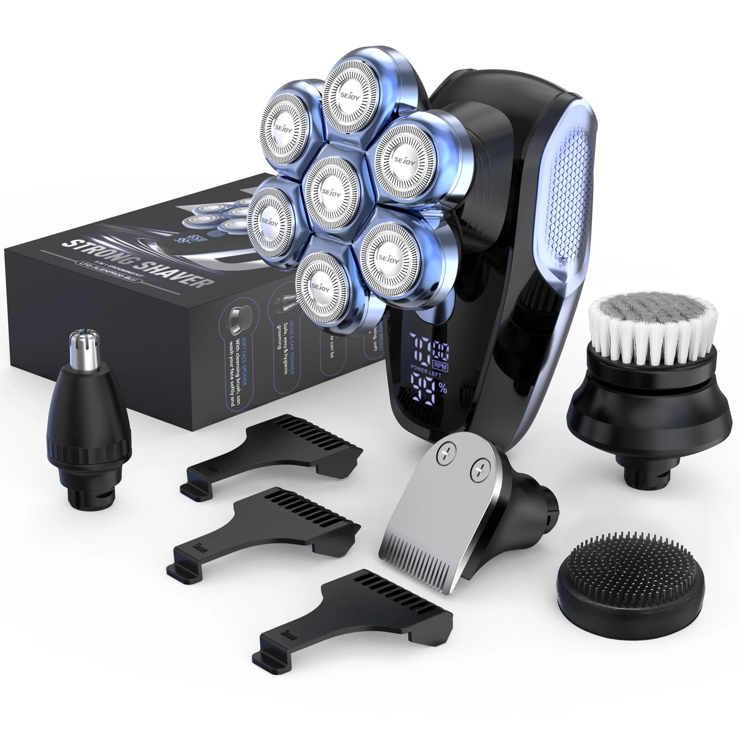 Bathroom   Sejoy 5 In 1 Electric Head Shaver for Bald Men 7 Blades Floating Razor Hair Trimmer USB Rechargeable LED Display Beard Shavers