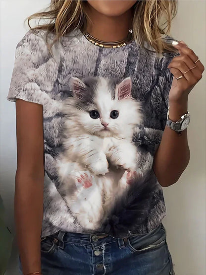 Woman clothing   3d Dogs Cat Print T Shirt Fashion Womens Tees Tops