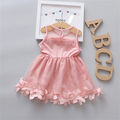 Girl clothing Baby Girls' Red Christmas Birthday Party Dress Preschool Children'S Hollow Out Sleeveless 3d Petal Mesh Summer Clothing