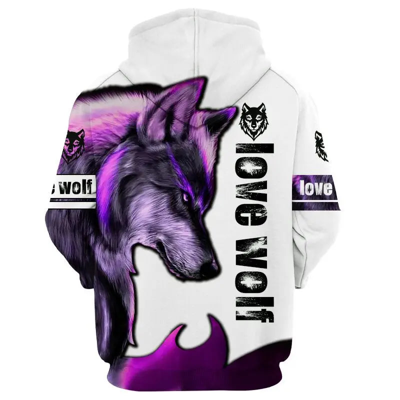 Men clothing  lion, wolf Hoodies White Tiger Sweatshirt Unisex Zip Pullover Casual Jacket